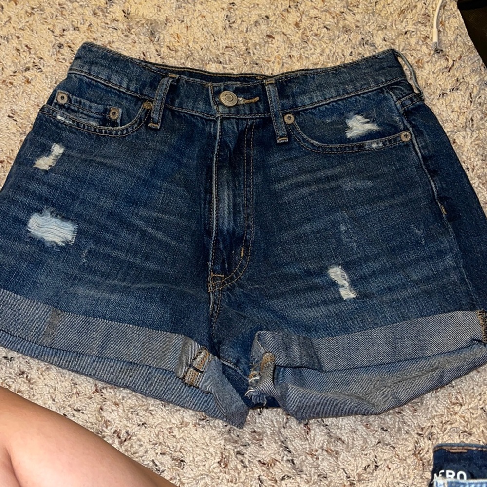 aero dark denim shorts high rise curvy mom short